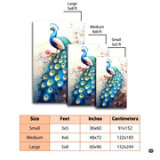 Top view of peacock floral area rug showing blue plumage and turquoise eyespots. - thumbnail image 2 of 8