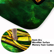 Ornate golden Celtic cross with interlacing patterns displayed on dark teal floor rug art. - thumbnail image 3 of 8