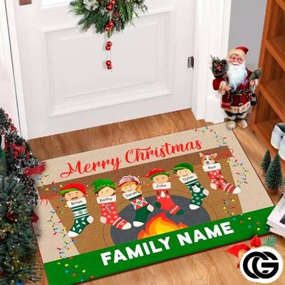 Personalized Christmas Doormat with Stocking and Family Name