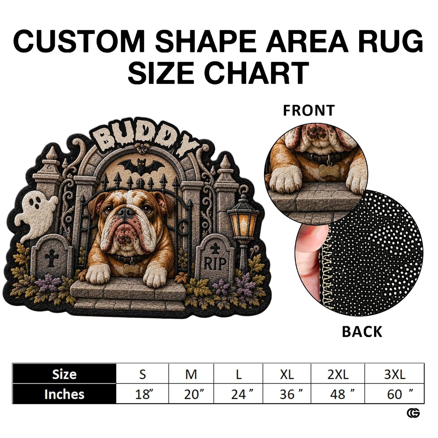 Custom Dog Photo Rug, Personalized Pet Portrait Area Mat Non Slip Indoor Door Rug for Dog Lovers, Welcome Home Decor Halloween (Spooky Graveyard Gate)