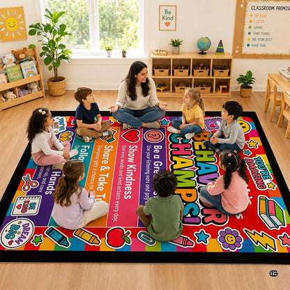 Personalized Teachers Classroom Rug, Custom Teacher Name Classroom Rules Area Rug, Feeling Chart Calming Corner Mat, Kindergarten Educational Back to School Class Decor (D6)
