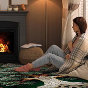 Modern living room setting displaying the emerald green Celtic oak Tree of Life rug - thumbnail image 2 of 8