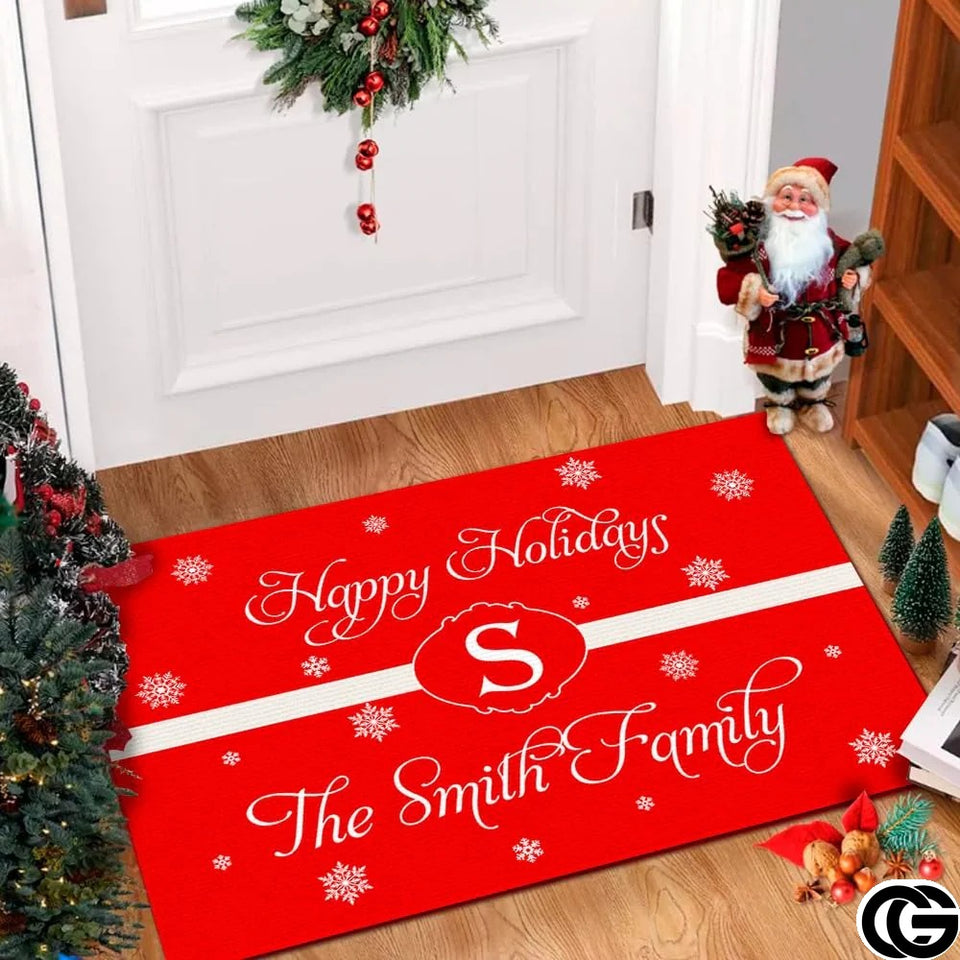 Personalized Christmas Doormat with Custom Family Name