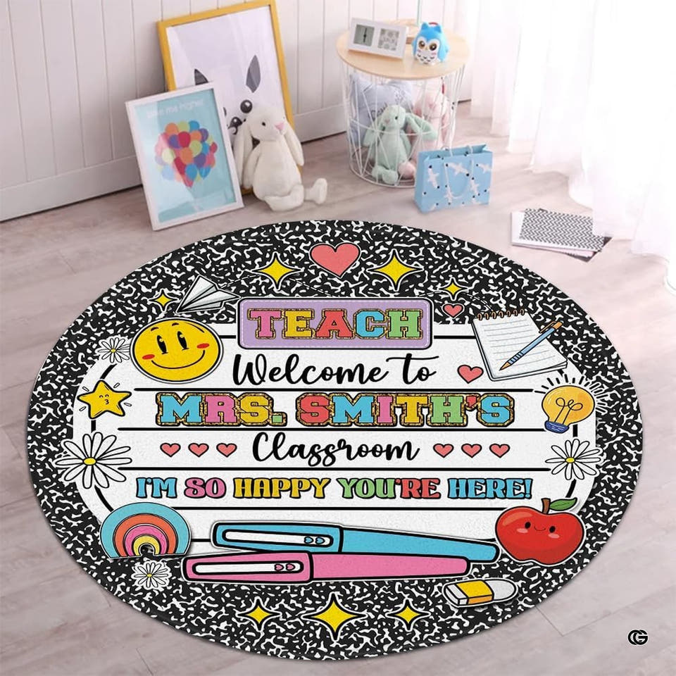 Welcome classroom teacher school notebook area rug - view 1