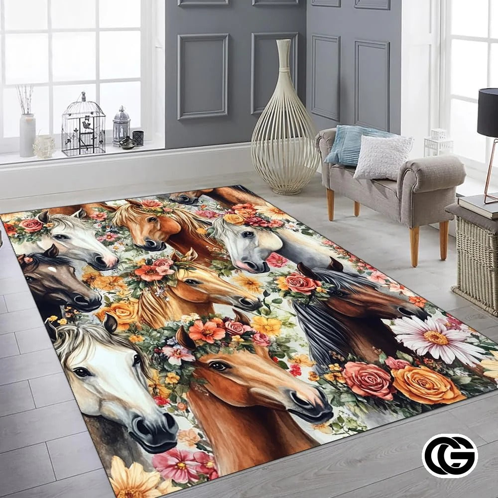 Custom Running Horse Area Rug for Living Room and Bedroom