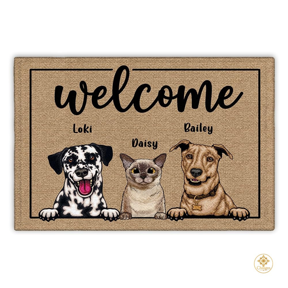 Personalized Dog Welcome Mat for Entryway and Front Door