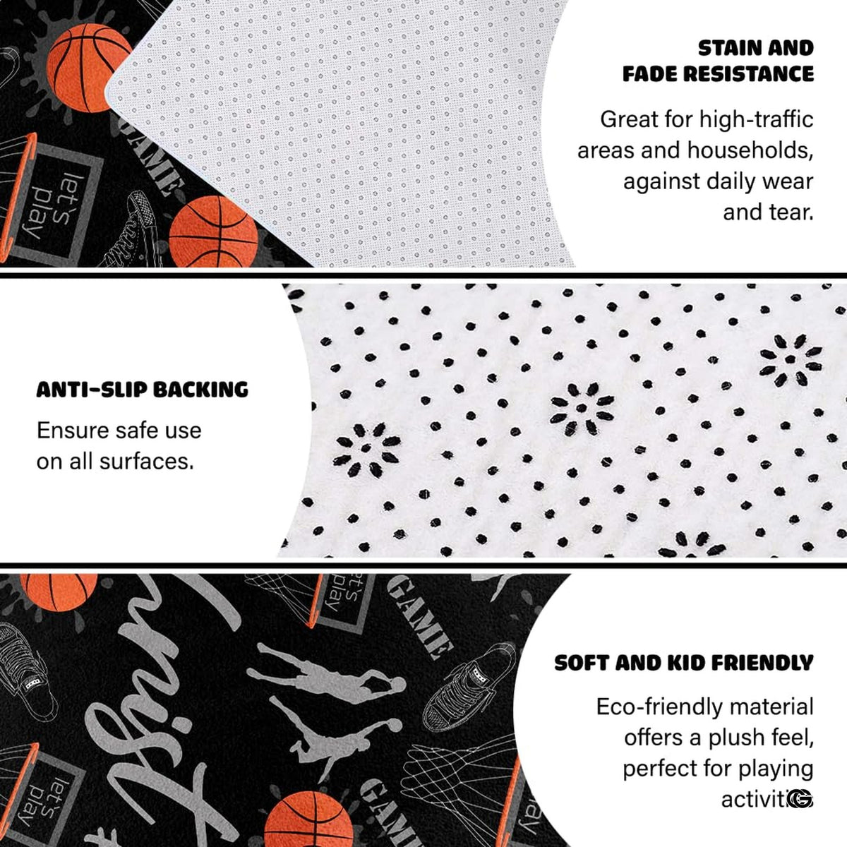 Action silhouettes of dunking basketball players and vivid court artwork centered on a decorative area rug. - image 6 of 7