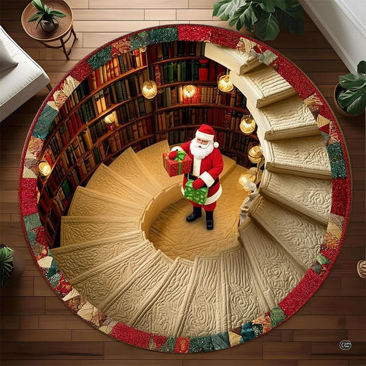 Santa holding gifts library staircase 3d area rug - view 1