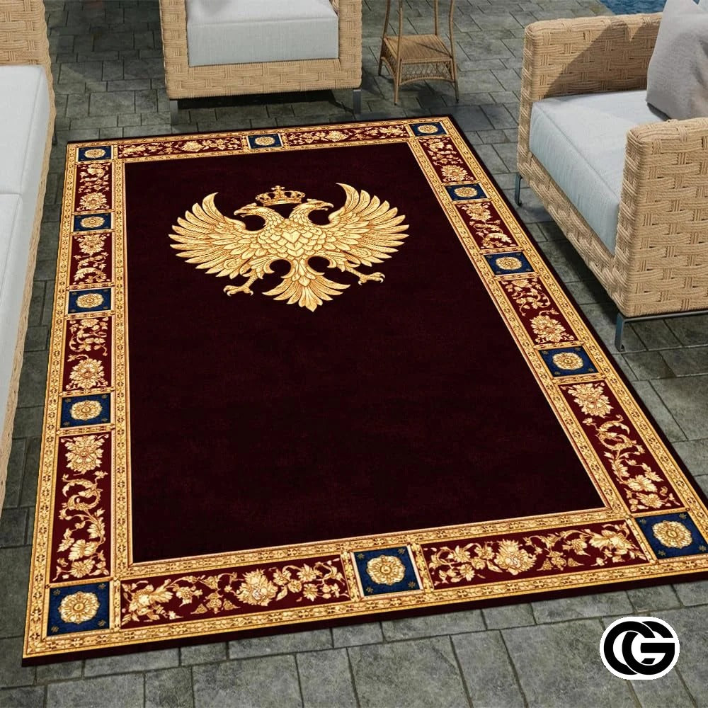 Personalized Orthodox Cross Rug with Byzantine Eagle