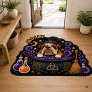Custom Dog Photo Rug, Personalized Pet Portrait Area Mat Non Slip Indoor Door Rug for Dog Lovers, Welcome Home Decor Halloween (Witch Cauldron)