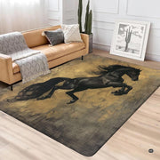 Detailed view of expressive brush strokes and flowing mane on black horse rug. - thumbnail image 4 of 5
