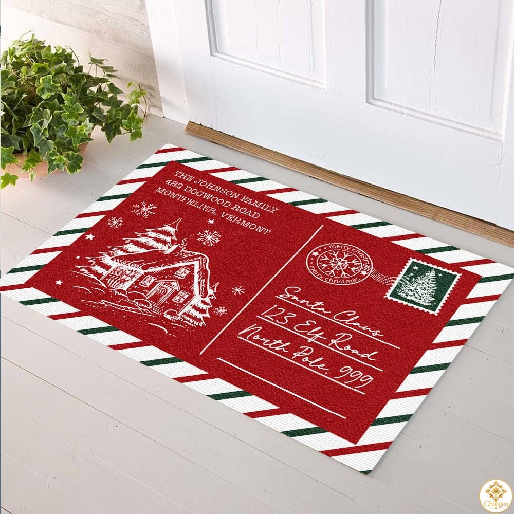 Personalized Christmas Doormat with Custom Family Name