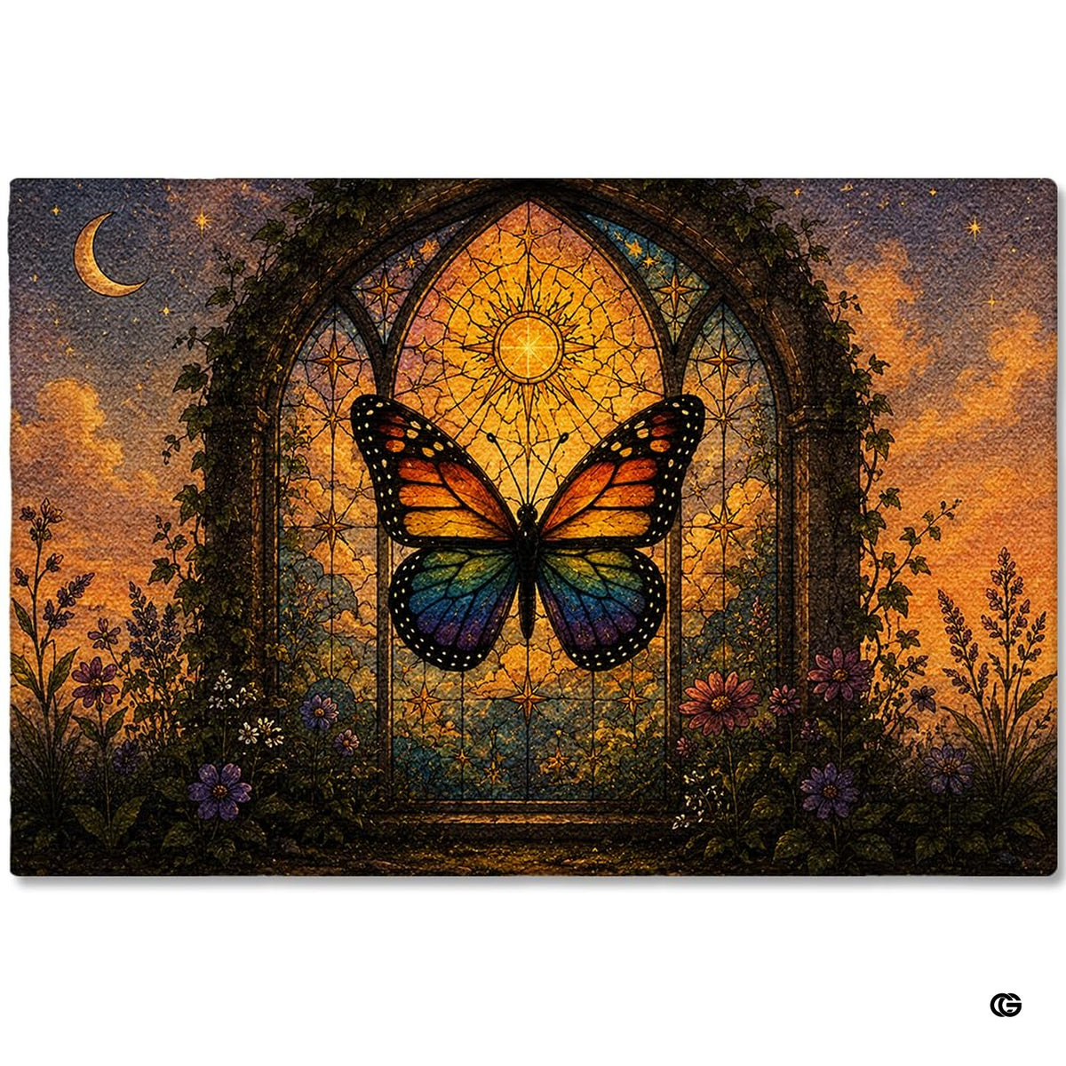 Personalized Rainbow Butterfly Stained Glass Garden Doormat