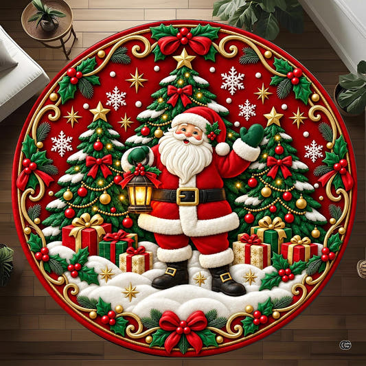 Santa Claus Christmas tree gifts holiday area rug - view 1