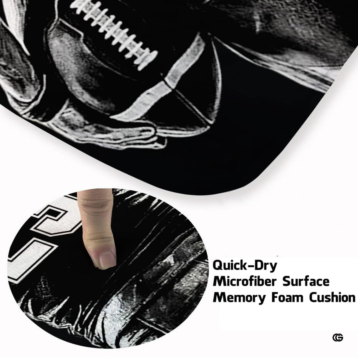Close-up view of the soft microfiber surface and detailed football player sketch lines