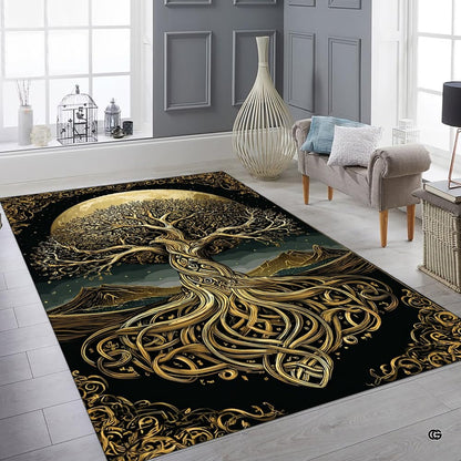 Artistic gold and black Celtic tree of life symbol floor accent displaying rich ornamental details. - thumbnail image 8 of 8
