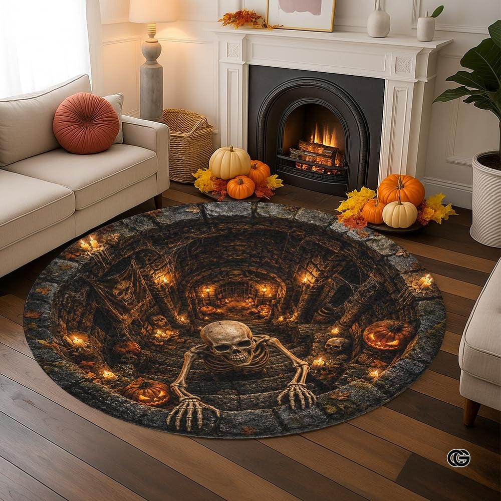 Personalized Halloween 3D Optical Illusion Ghost Round Rug (A09)
