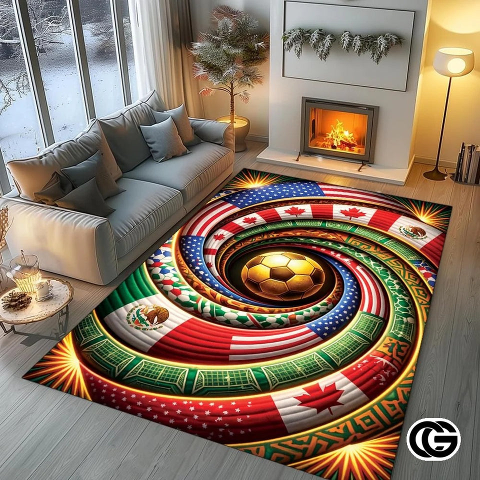 Personalized Soccer 2026 Area Rug with Golden Trophy - D1