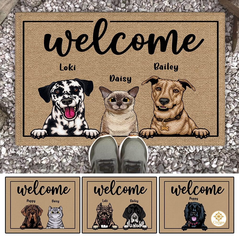 Personalized Dog Welcome Mat for Entryway and Front Door