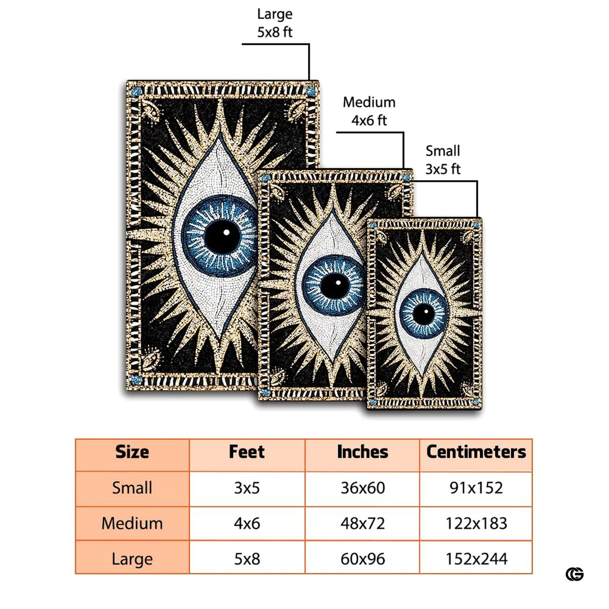 Overhead layout of the celestial evil eye rug round composition on a midnight black background. - image 2 of 8