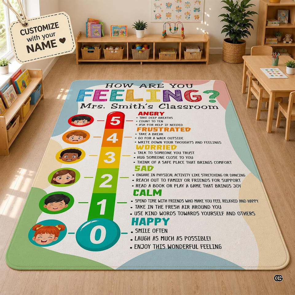 Emotional regulation thermometer kids area rug in primary perspective