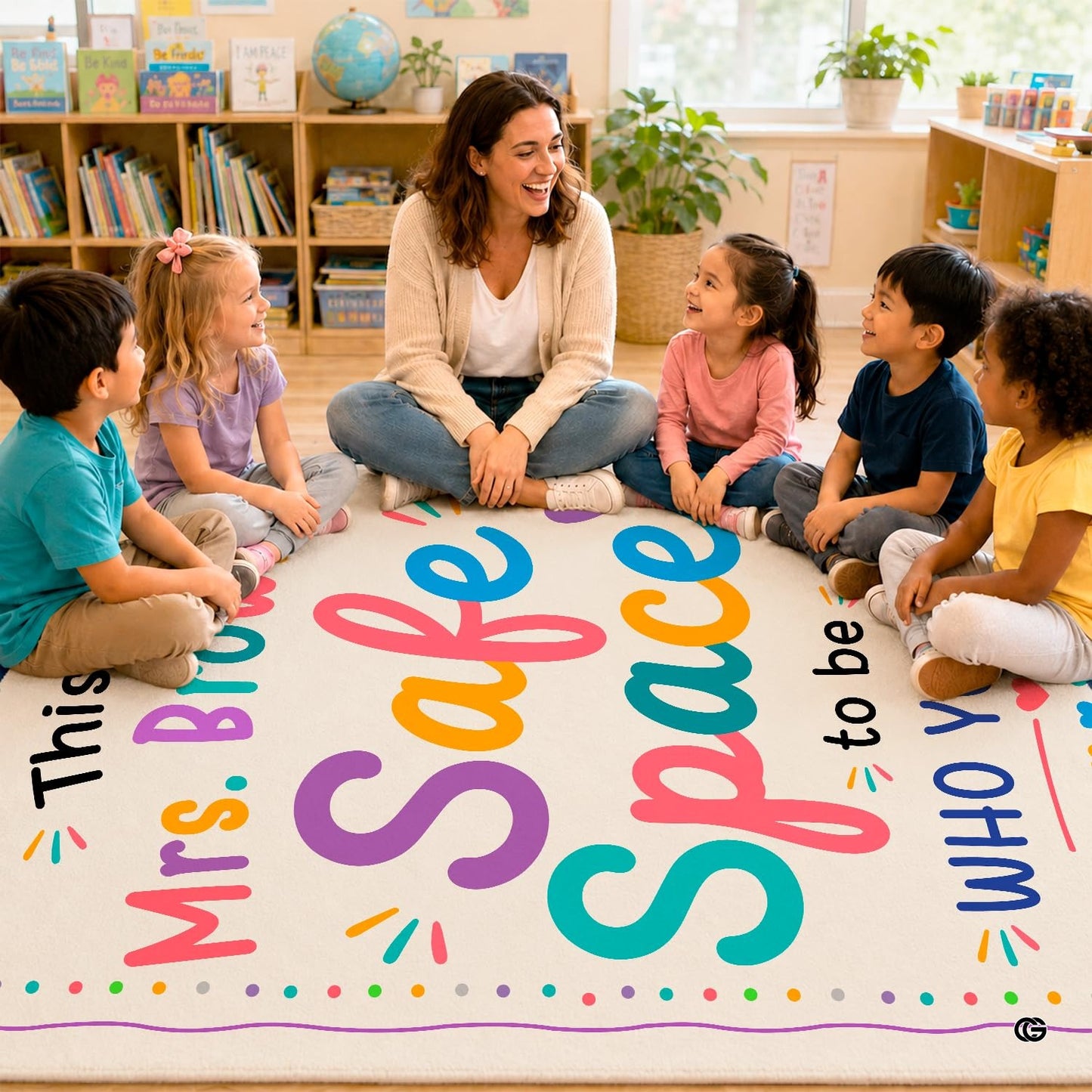 Personalized Calming Corner Rug for Classroom, Custom Teacher Name Reading Corner Rug, Emotions Feelings Carpet, Soft Fluffy Calm Corner Decor for School Reading Nook (Space to be Yourself)