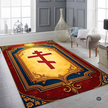 Personalized Orthodox Christian Area Rug, Custom Eastern Orthodox Russian Greek Byzantine Non-Slip Rug for Women Men, IC XC Nika Cross Mat for Living Room, Bedroom, Church Decor (D5)