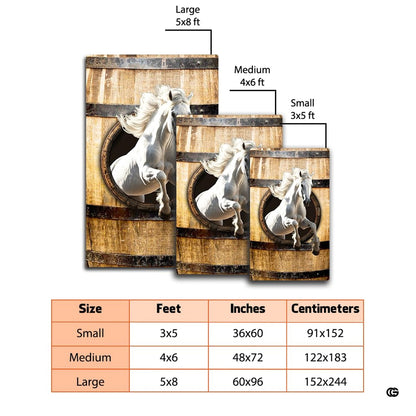 Dimension chart displaying size options for 3d horse barn door area rug. - thumbnail image 2 of 7