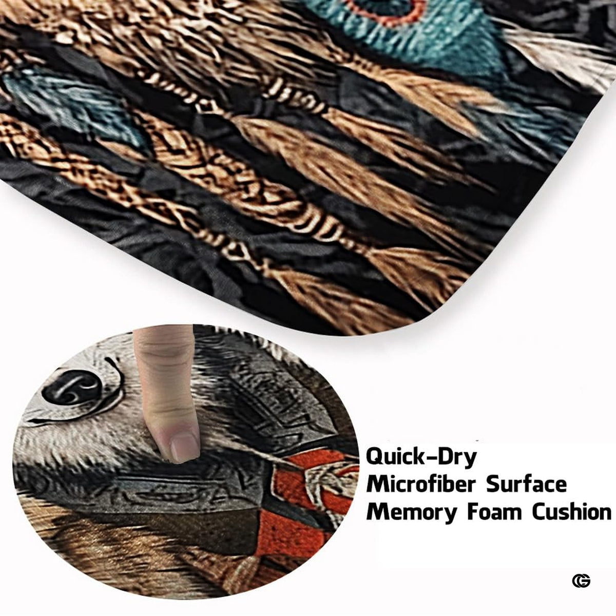 Close-up detail illustrating the wolf fur textures, dreamcatcher feathers, and microfiber pile - image 3 of 7