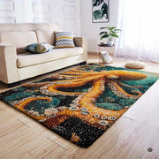 Anti-slip dot backing and hemmed edge stitching on mosaic octopus area rug - thumbnail image 4 of 7