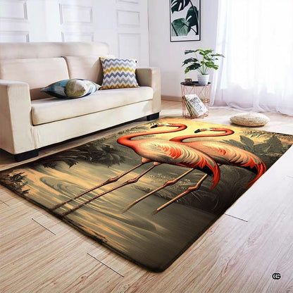 Non-slip grip backing and bound edge stitching on vintage flamingo area rug - thumbnail image 4 of 7