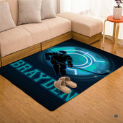 Cyber neon ice hockey player sports floor rug placed in bedroom setting - thumbnail image 7 of 7