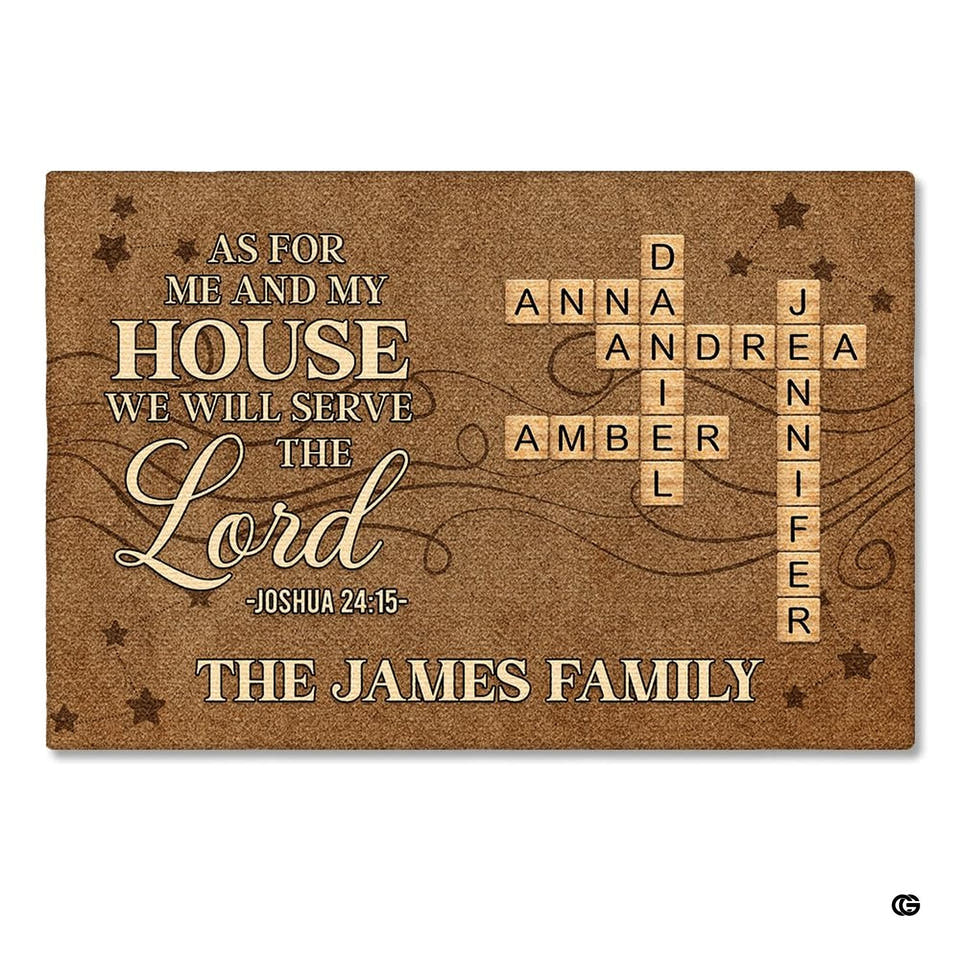 Personalized Christian Welcome Mat, As for me and My House We Will Serve The Lord Doormat, Religious Prayers Thought Door Mat Outdoor Indoor Print with Family Name, Entryway Decor (Puzzle)