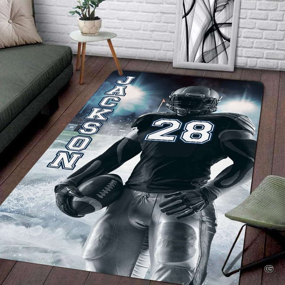 Football player stadium lights athletic area rug - view 1
