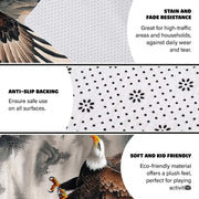 Misty mountain bald eagle area rug styled on light wood floor in modern living room setting. - thumbnail image 4 of 7
