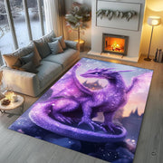 Bright sunroom setting with the fantasy dragon area rug laid flat across wooden flooring - thumbnail image 5 of 7
