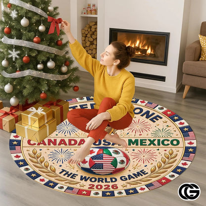Custom Soccer Round Rug with Championship Trophy and Flags - D10