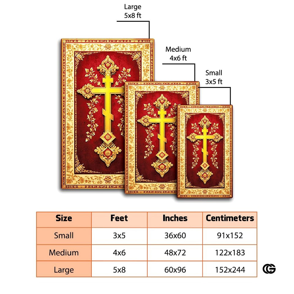 Personalized Orthodox Christian Area Rug, Custom Eastern Orthodox Russian Greek Byzantine Non-Slip Rug for Women Men, IC XC Nika Cross Mat for Living Room, Bedroom, Church Decor (D10)