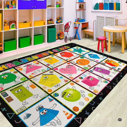 Elementary classroom reading nook mockup highlighting the 2D and 3D shapes math rug - thumbnail image 2 of 9