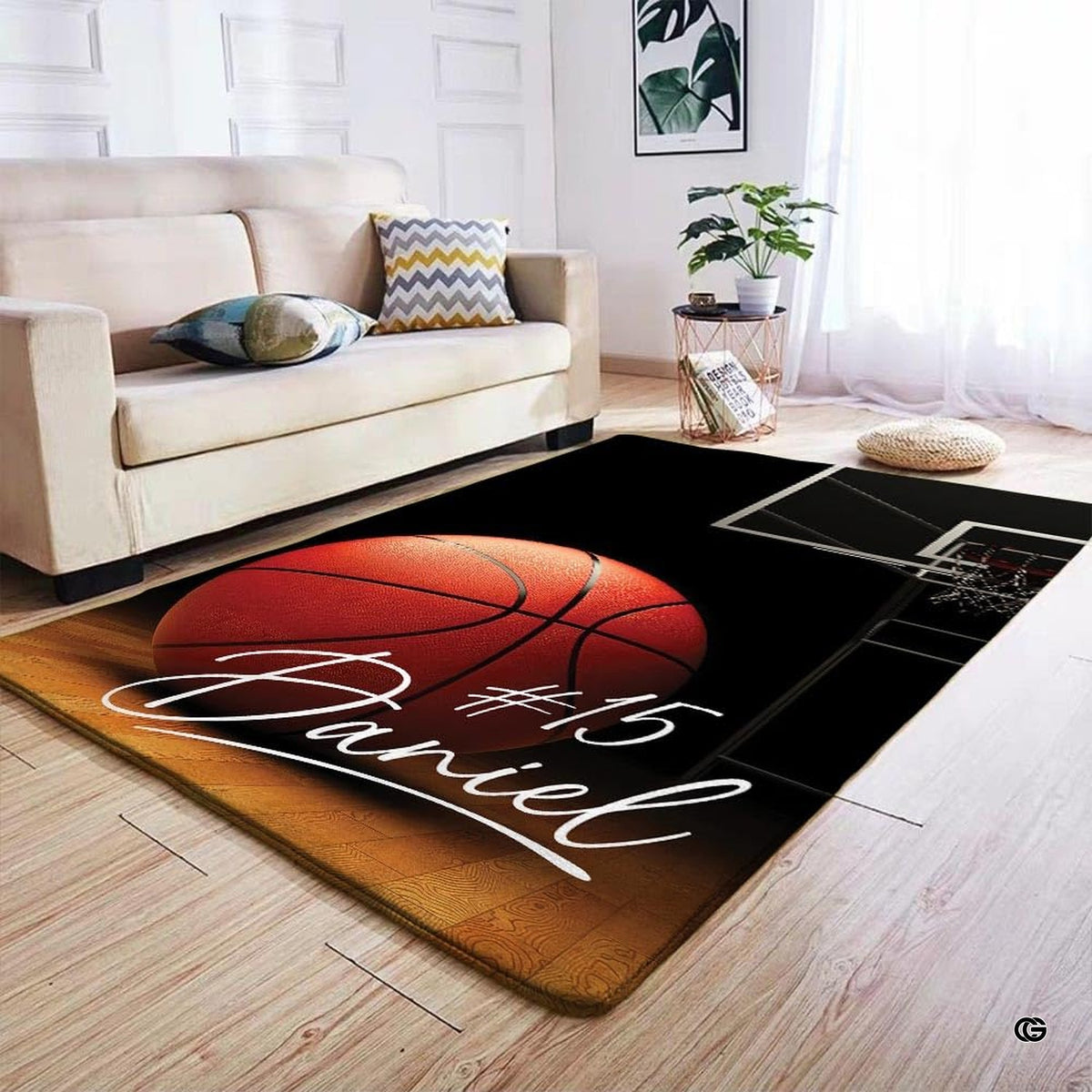 Dimensions and sizing options chart for basketball hardwood court living room area rug - image 2 of 7