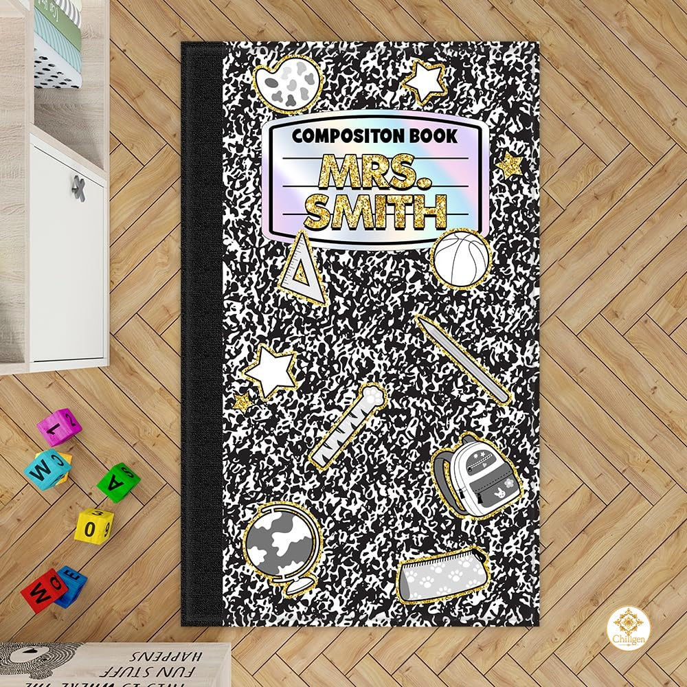 Custom Composition Notebook Classroom Rug for Kids