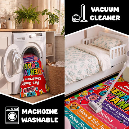Personalized Teachers Classroom Rug, Custom Teacher Name Classroom Rules Area Rug, Feeling Chart Calming Corner Mat, Kindergarten Educational Back to School Class Decor (D6)