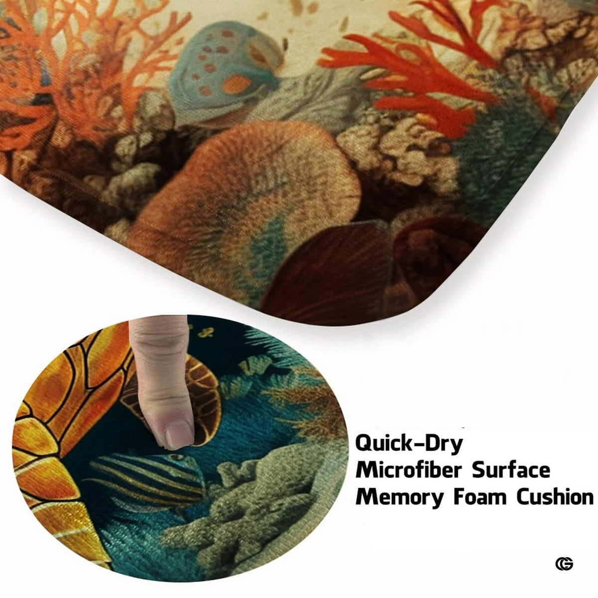 Close-up detail illustrating the soft microfiber texture, golden turtle shell, and coral reef - image 3 of 7