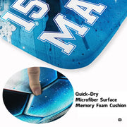 Close view of vibrant soccer graphic rug showcasing cyan splashes and stadium line detailing. - thumbnail image 3 of 8
