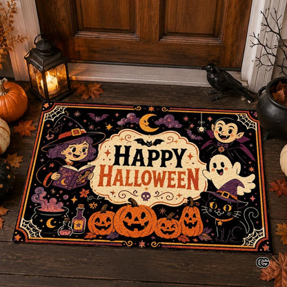 Halloween Door Mat Outdoor, Custom Spooky Welcome Mat with Black Cat and Pumpkin, Fall Front Door Mat for Porch Entryway Decor #2