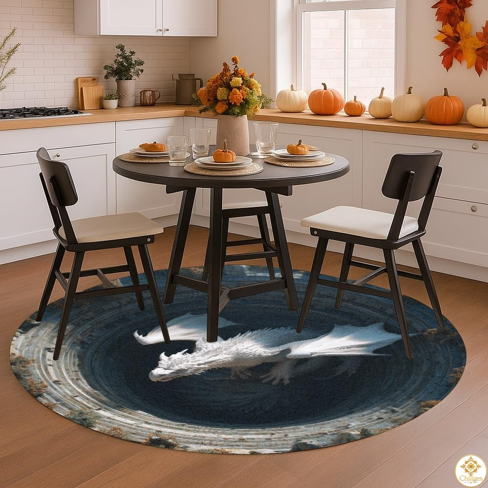 Custom Dragon Round Rug with 3D Illusion and Non-Slip Back
