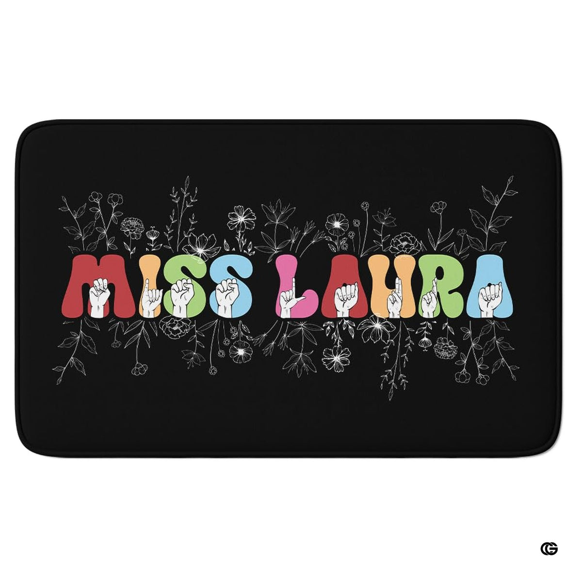 Sign language wildflower teacher classroom illustration rectangular area rug.