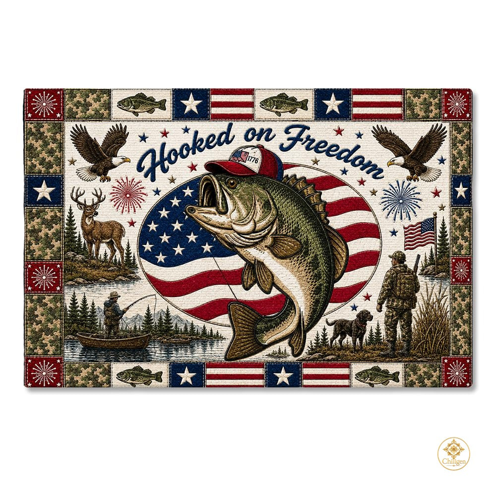 Personalized Hunting Doormat with Custom Family Name and Flag - D5