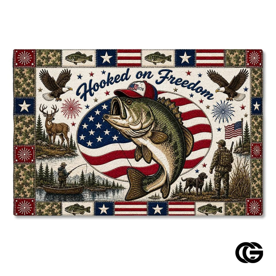 Personalized Hunting Doormat with Custom Family Name and Flag - D5