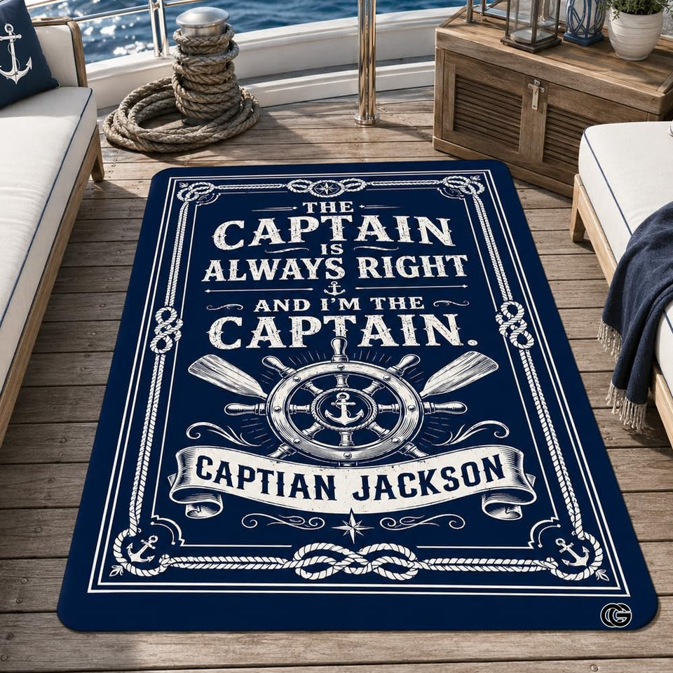 Custom Boat Rug, Personalized Welcome Aboard Mat with Boat Name, Nautical Area Rug for Deck, Entryway or Floor, Anchor Marine Decor, Boating Gift (Boat Rug 06)